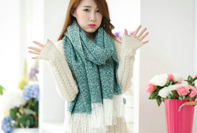 Unique Women Tassels Scarf Shawl Winter Warm Cashmere Solid Panties 215*65CM - Green
