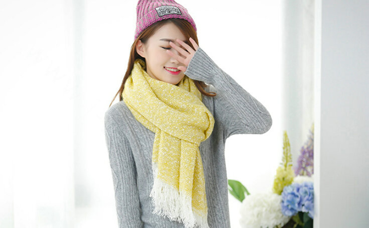 Unique Women Tassels Scarf Shawl Winter Warm Cashmere Solid Panties 215*65CM - Yellow