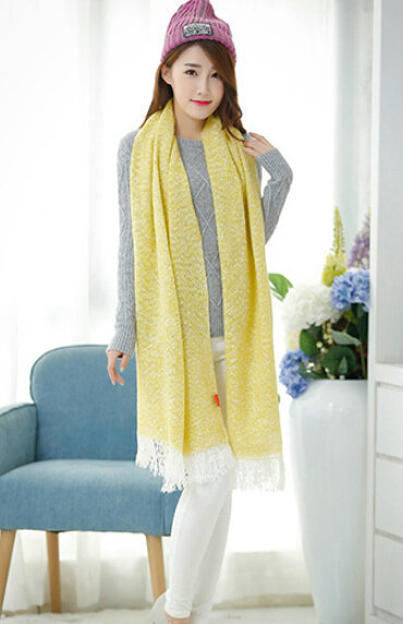 Unique Women Tassels Scarf Shawl Winter Warm Cashmere Solid Panties 215*65CM - Yellow