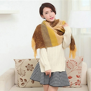 Unique Women Tassels Scarf Shawl Winter Warm Cashmere Striped Panties 215*65CM - Brown