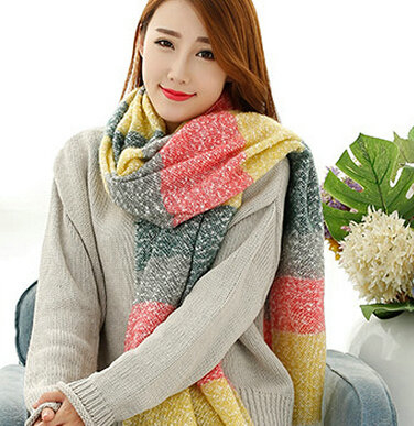 Unique Women Tassels Scarf Shawl Winter Warm Cashmere Striped Panties 215*65CM - Yellow