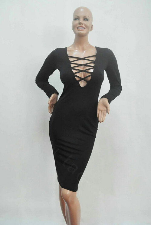 Autumn Dresses Long Sleeved Sexy Female Band Nightclub A-Line Cotton - Black