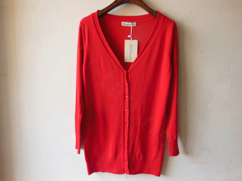 Autumn Winter Cardigans Solid Knitted Cardigan Sweater Slim Female All-Match Size - Red