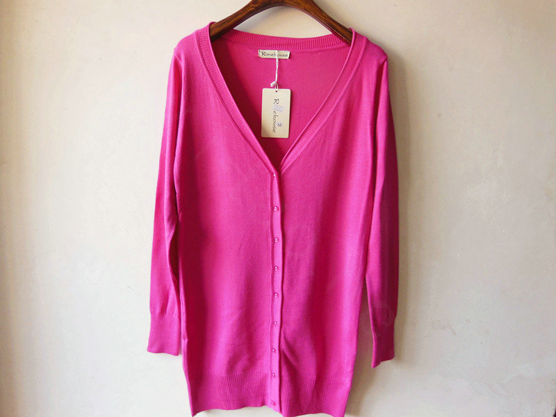 Autumn Winter Cardigans Solid Knitted Cardigan Sweater Slim Female All-Match Size - Rose