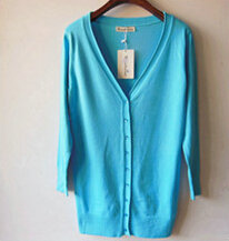 Autumn Winter Cardigans Solid Knitted Cardigan Sweater Slim Female All-Match Size - Sky Blue
