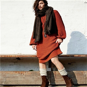 Dresses Novelty Solid Full Sleeve Long Loose Thin Sleeve Knit Female - Red