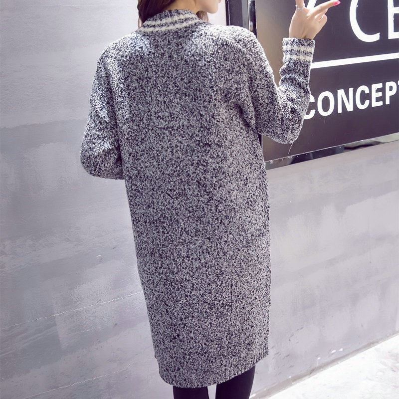Fashion Sweater Coat Women Slim Long Paragraph Jacquard Temperament - Grey