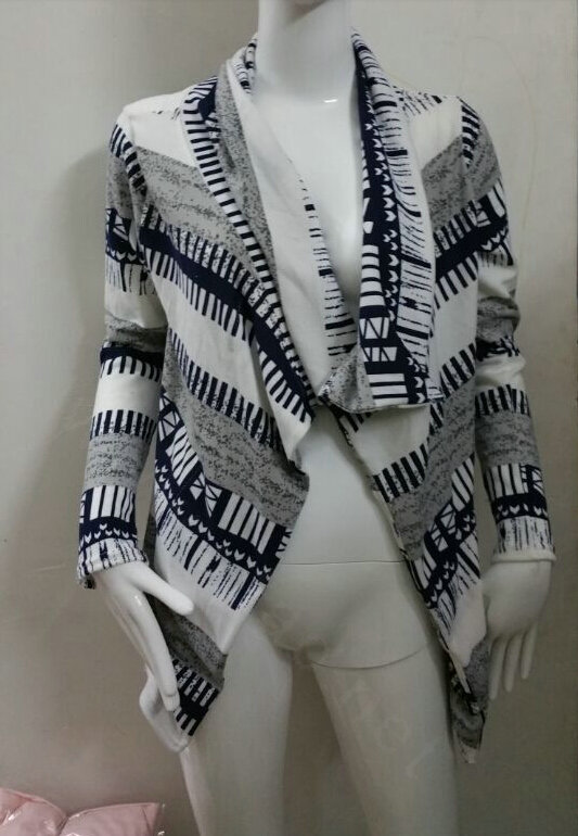 Fashion Sweater Color Female Irregular Long Sleeved Cardigan Ruffled Collar - White Blue