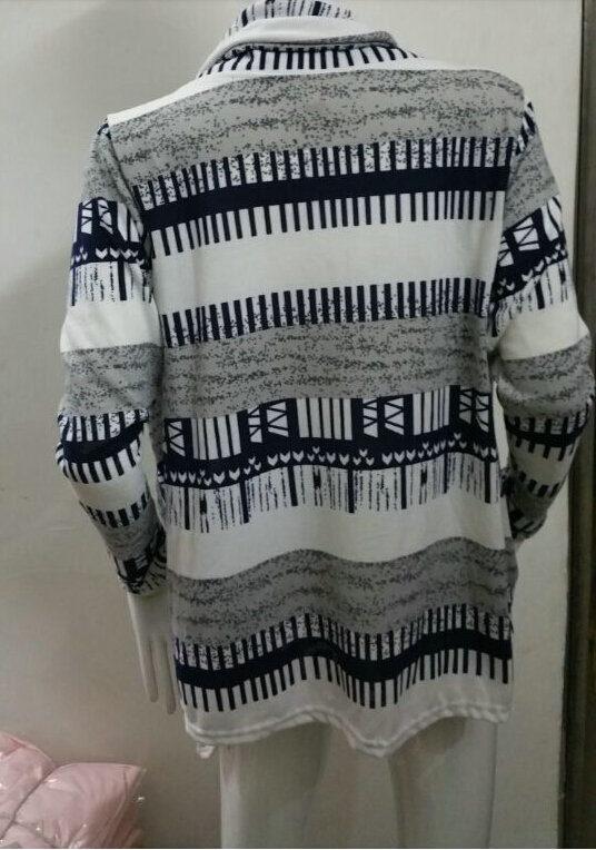 Fashion Sweater Color Female Irregular Long Sleeved Cardigan Ruffled Collar - White Blue