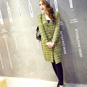 Fashion Sweater Girls Winter Cardigan Coat Slim Striped Single Breasted Long Sleeve - Green