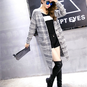 Fashion Sweater Girls Winter Cardigan Coat Slim Striped Single Breasted Long Sleeve - Grey