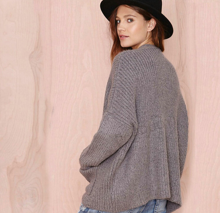 Fashion Sweater Pocket Cardigan Open Stitch Flat Knitted Female - Grey