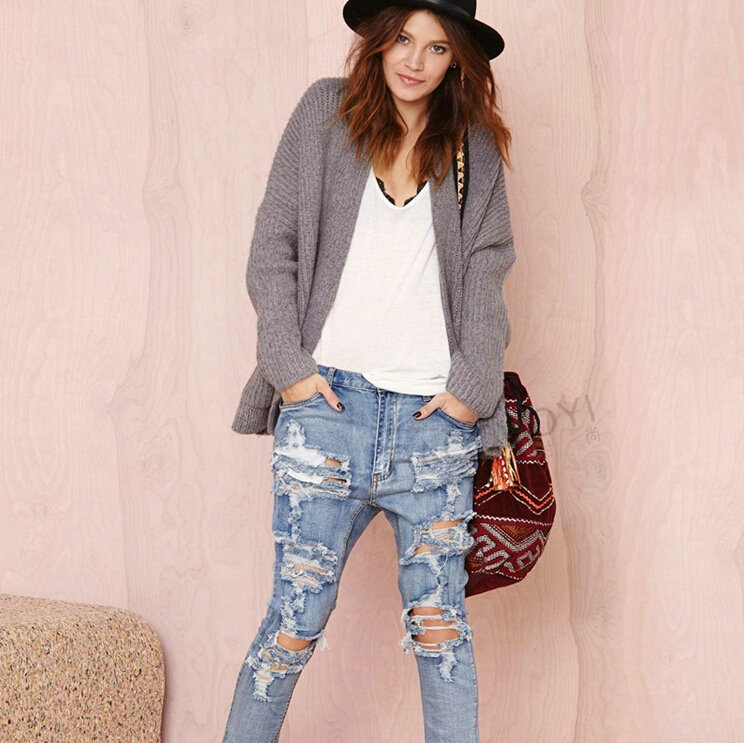 Fashion Sweater Pocket Cardigan Open Stitch Flat Knitted Female - Grey