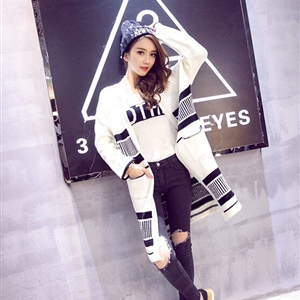 Fashion Sweater Winter Female Temperament V-Neck Thick Long Fluffy Warm - White
