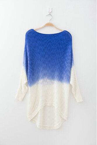 Gradient Sweater Women Cotton Hitz Dovetail Loose Thin Knit Shirt - Blue
