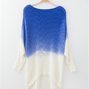 Gradient Sweater Women Cotton Hitz Dovetail Loose Thin Knit Shirt - Blue