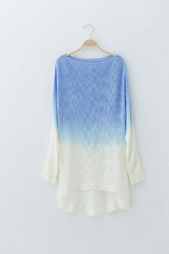Gradient Sweater Women Cotton Hitz Dovetail Loose Thin Knit Shirt - Light Blue
