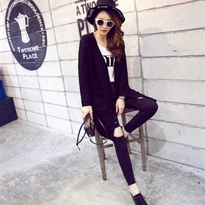 High Quality Sweater Winter Cardigan Pocket Female Street Fashion - Black