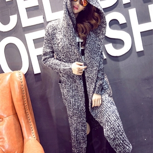 High Quality Wool Coat Female Big Long Cardigan Thick Pockets - Grey