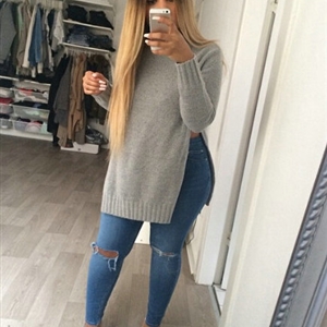 Long Sleeved Women Sweater Cardigans Solid Casual Flat Knitted - Grey