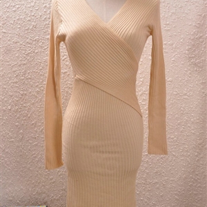 Sexy Dresses Knitting Winter Knee Length Women Work Wear V-neck - Khaki