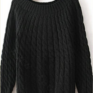 Sweater Classic Women Sleeve Pure Thick Solid O-Neck - Black