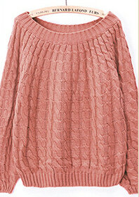 Sweater Classic Women Sleeve Pure Thick Solid O-Neck - Pink
