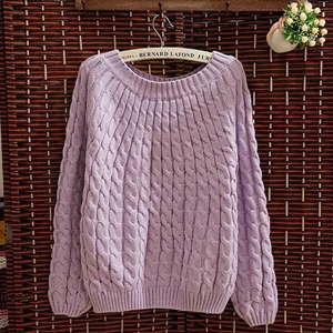 Sweater Classic Women Sleeve Pure Thick Solid O-Neck - Purple