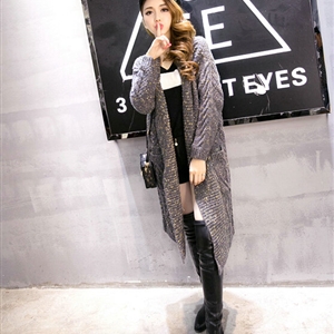Sweater Fashion Skinny Girls Winter Hand Knitted Cardigan Thick Warm Knee Long - Grey