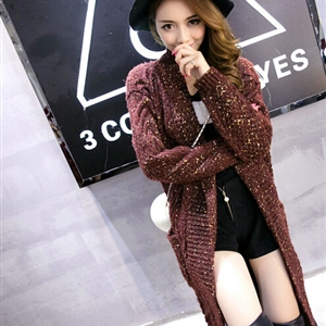 Sweater Fashion Skinny Girls Winter Hand Knitted Cardigan Thick Warm Knee Long - Red