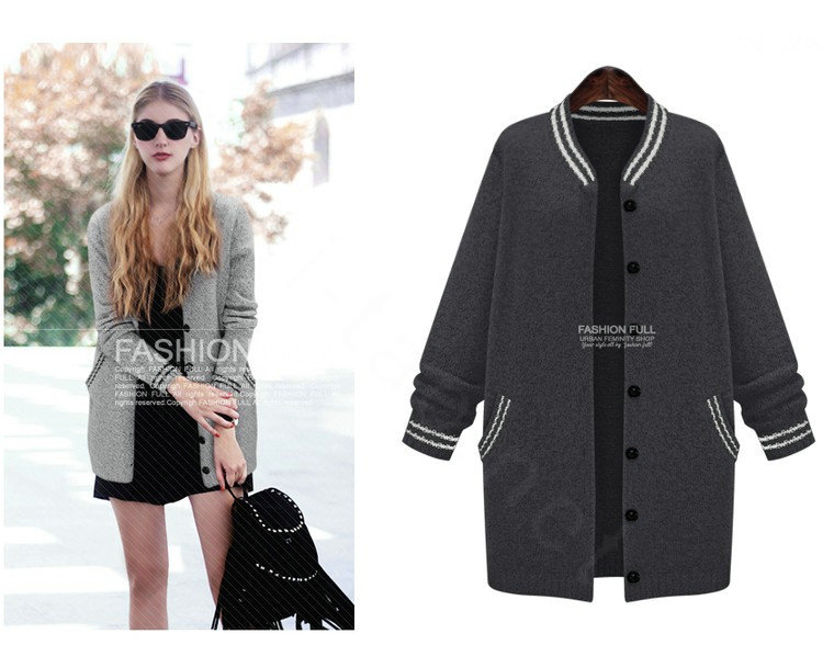 Sweater Fashion Women Pockets Single Breasted Long Sleeved Knit - Black