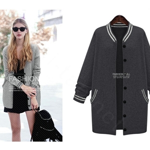 Sweater Fashion Women Pockets Single Breasted Long Sleeved Knit - Black