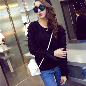 Sweater Female Thick Warm Winter Mosaic Personality Tide O-Neck - Black