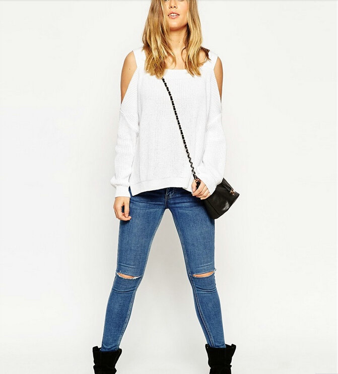 Sweater Girl Winter Hot Explosion Camisole Solid Loose Batwing Sleeve - White