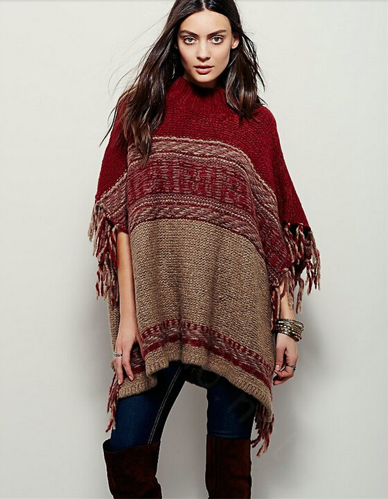 Sweater Tassel Fringe Batwing Sleeve Turtleneck Thick Loose Female - Red