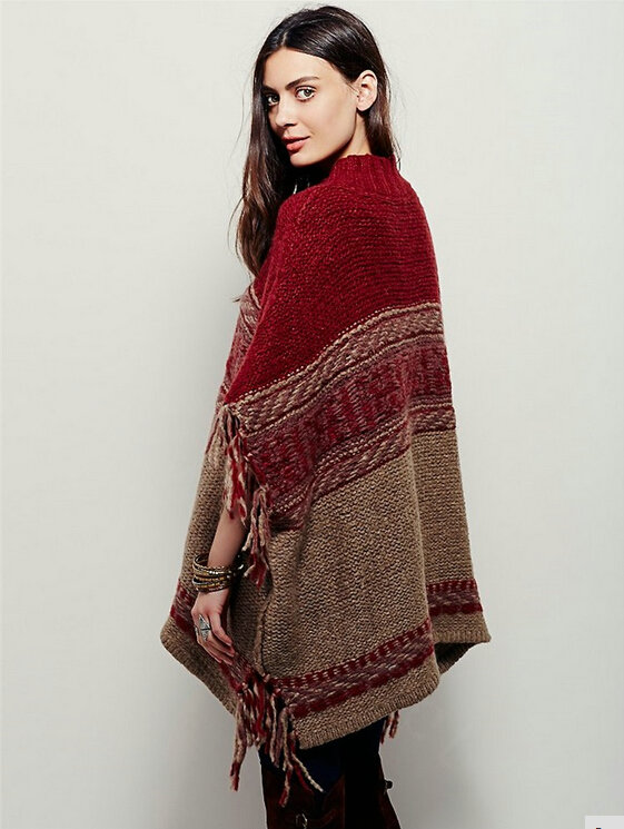 Sweater Tassel Fringe Batwing Sleeve Turtleneck Thick Loose Female - Red