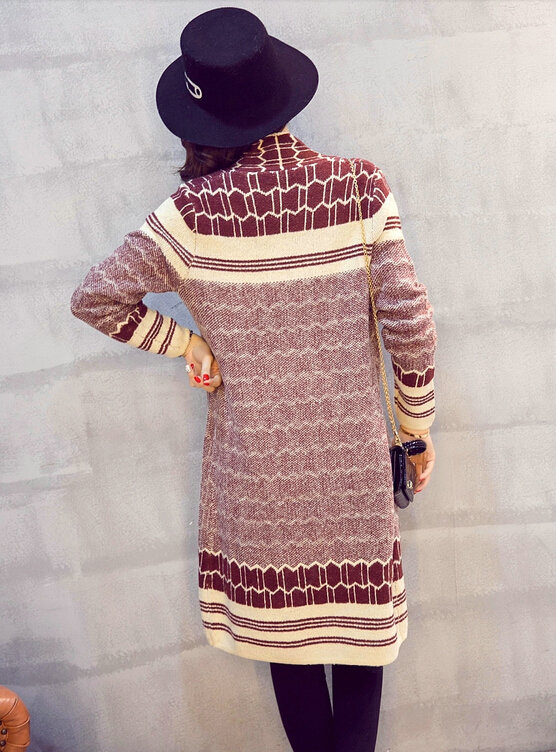 Sweater Temperament Ladies Cardigan Coat Long Open Stitch Flat Knitted Fashion - Red