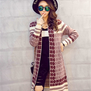 Sweater Temperament Ladies Cardigan Coat Long Open Stitch Flat Knitted Fashion - Red