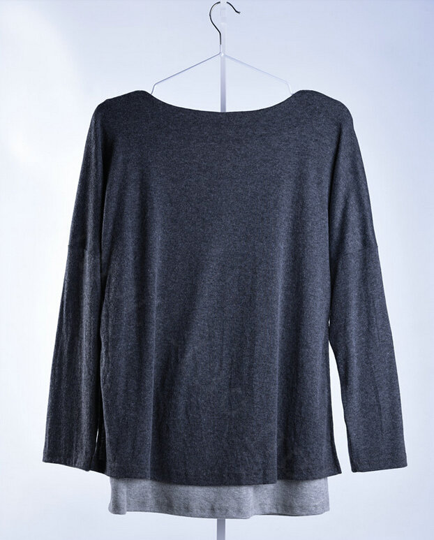 Sweater Women Fashion Casual Cotton Fake Two Knitted - Black