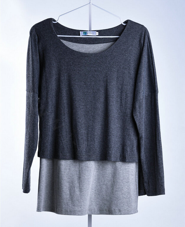 Sweater Women Fashion Casual Cotton Fake Two Knitted - Black