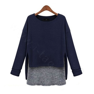 Sweater Women Fashion Casual Cotton Fake Two Knitted - Blue