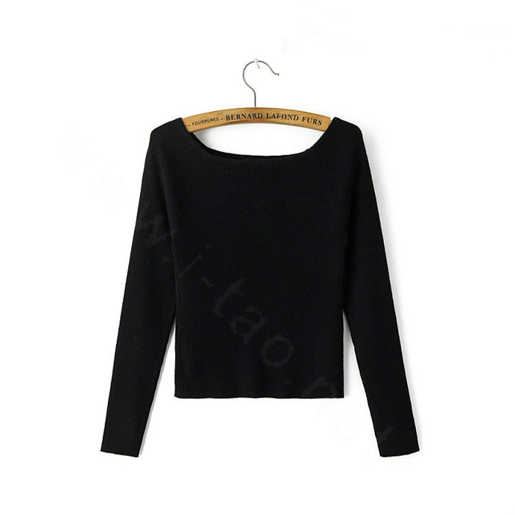 Sweater Women Knitwear Casual Long Sleeved Slim Shoulder Padding - Black