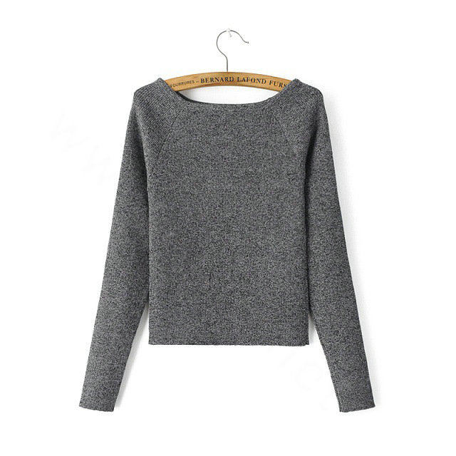 Sweater Women Knitwear Casual Long Sleeved Slim Shoulder Padding - Grey