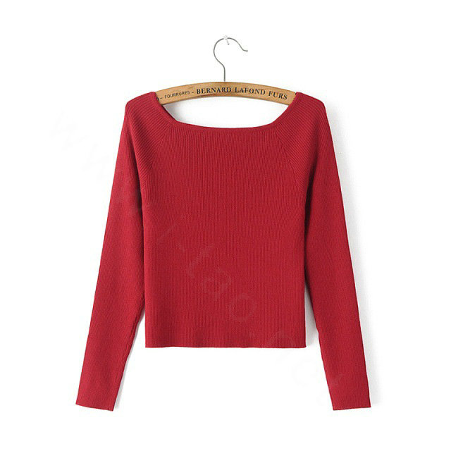Sweater Women Knitwear Casual Long Sleeved Slim Shoulder Padding - Red