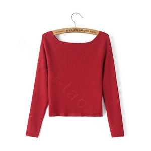 Sweater Women Knitwear Casual Long Sleeved Slim Shoulder Padding - Red