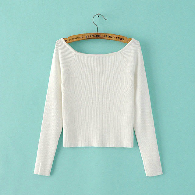 Sweater Women Knitwear Casual Long Sleeved Slim Shoulder Padding - White