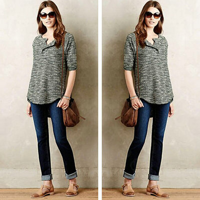 Sweater Women Slim Flat Knitted Embroidery Bottoming Cotton Striped - Grey