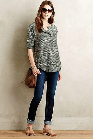Sweater Women Slim Flat Knitted Embroidery Bottoming Cotton Striped - Grey