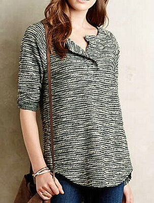 Sweater Women Slim Flat Knitted Embroidery Bottoming Cotton Striped - Grey