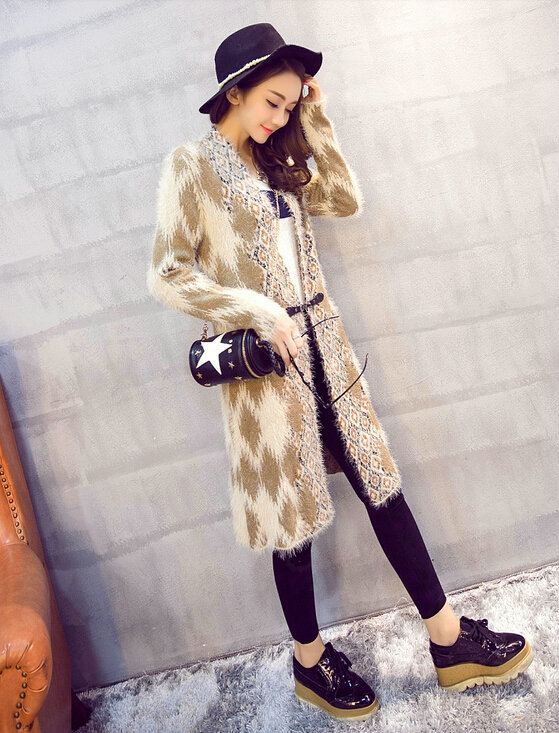 Temperament Winter Sweater Cardigan Coat Female Long Thick Warm - Beige Khaki